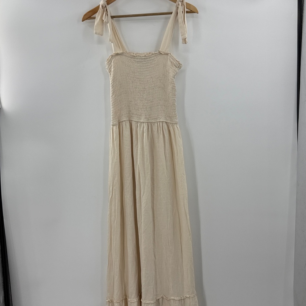 Zesica cream Maxi summer dress tie shoulders long flowing ruffle hem - Picture 4 of 15